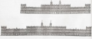 Inigo Jones 1638 plan for et nyt palads i Whitehall, Westminster, England, fra Old England: A Pictorial Museum, pub. 1847 af English School